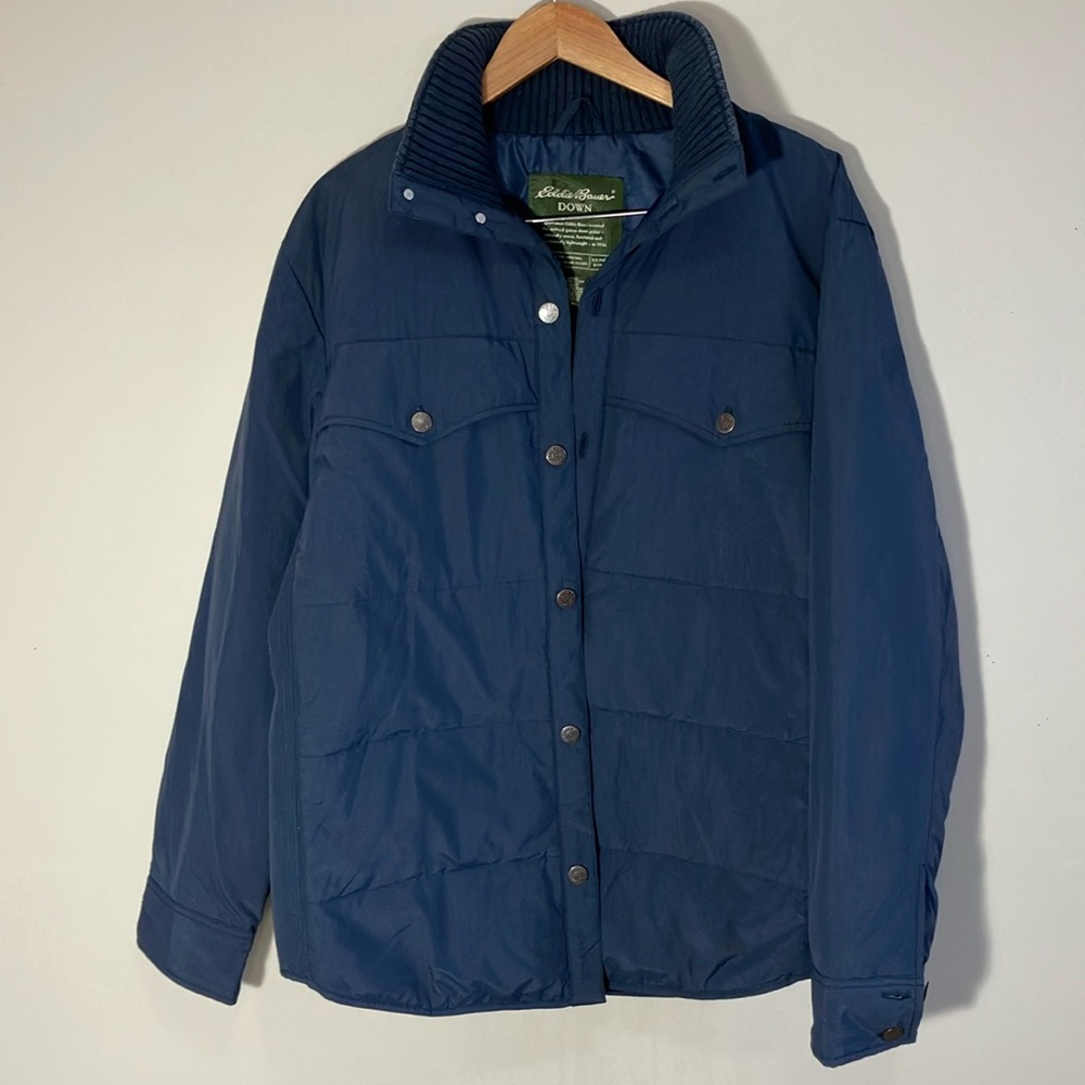 Eddie Bauer men’s quilted goose down puffer jacket navy blue size XL outdoor